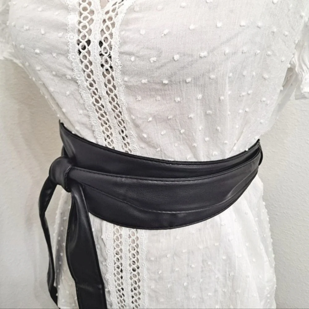 Faux leather Black Corset Obi wrap wide Waist Belt tie boho Classic minimalist